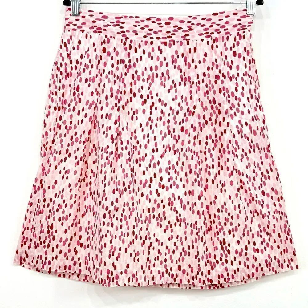 Ann Taylor Factory Pink Magenta Oval Dot Print 100% Cotton A Line Summer Skirt